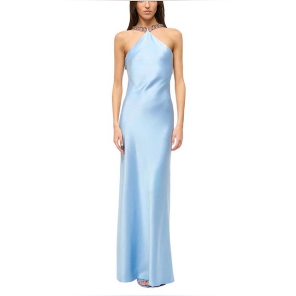 STAUD Cadence Halter Maxi Dress in Azure Blue